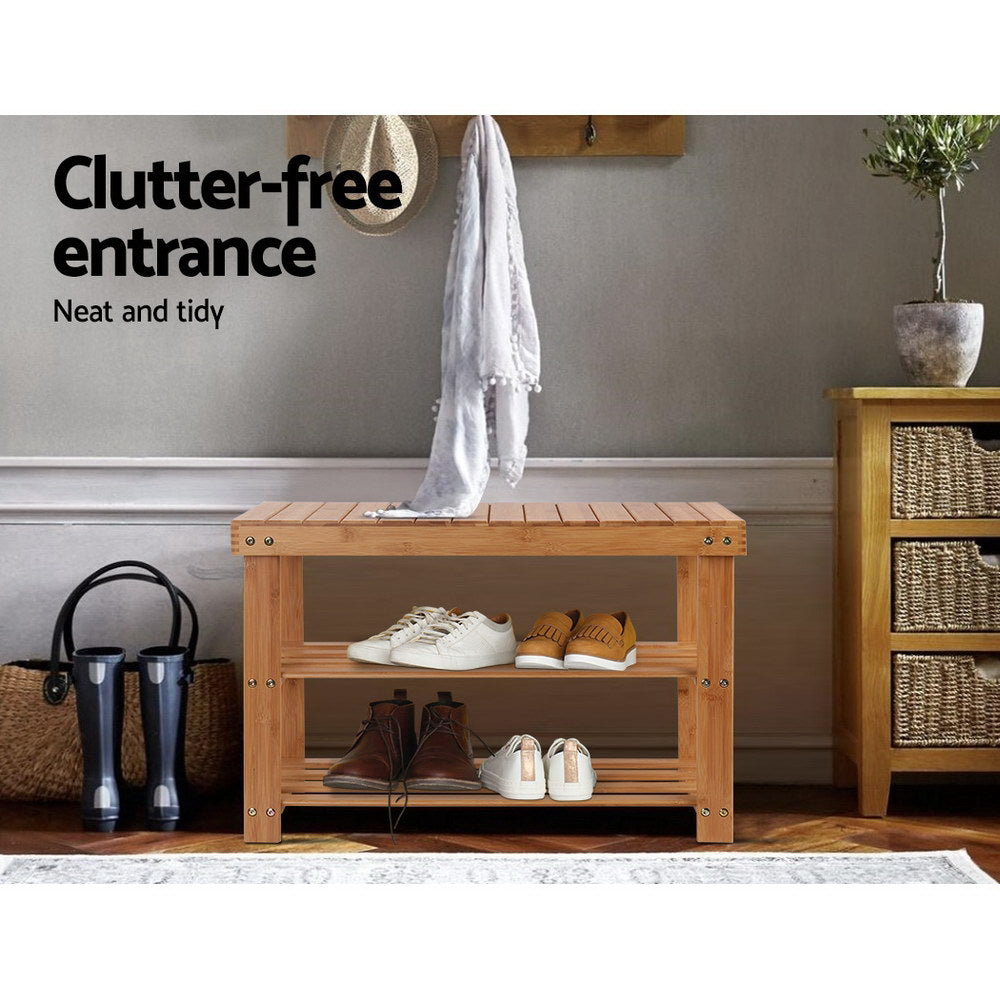 Artiss Shoe Rack Shoe Bench 10 Pairs Bamboo - Image 4