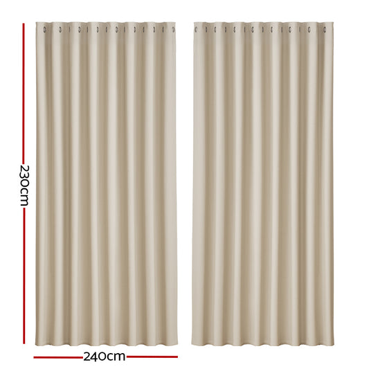 Artiss 2X Blockout Curtains Eyelet 240x230cm Beige - Image 2