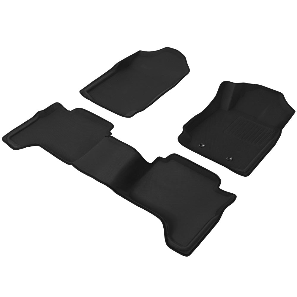Set of black car floor mats on a white background