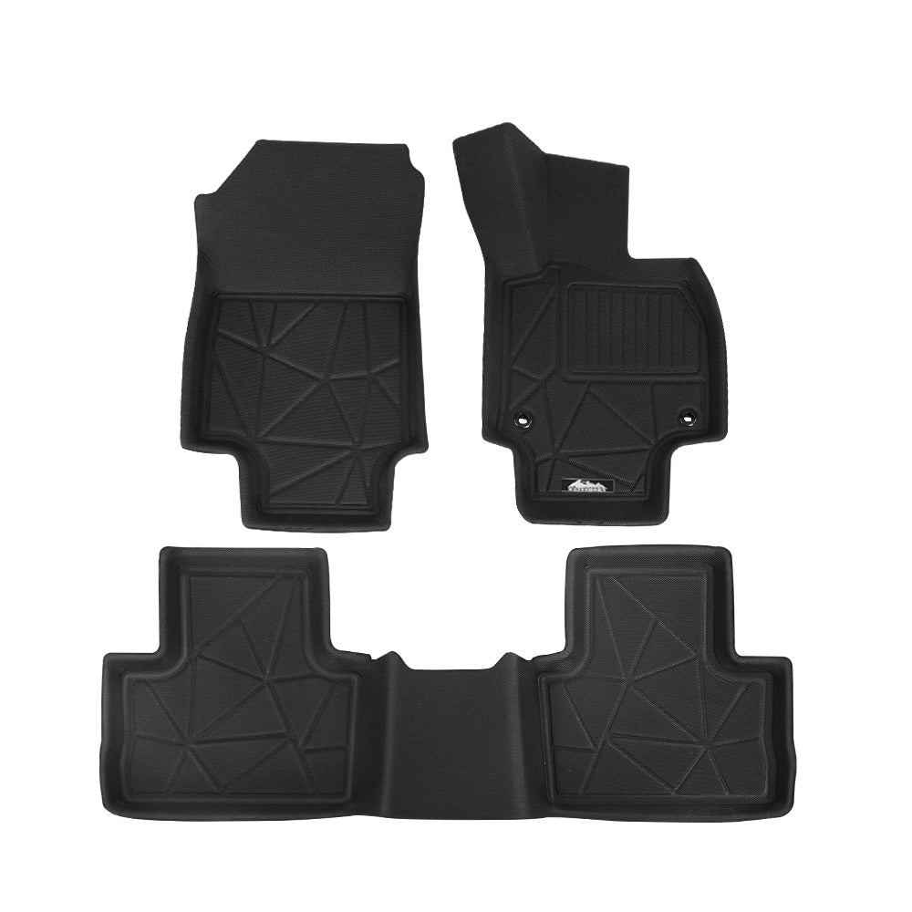 Set of black car floor mats on a white background