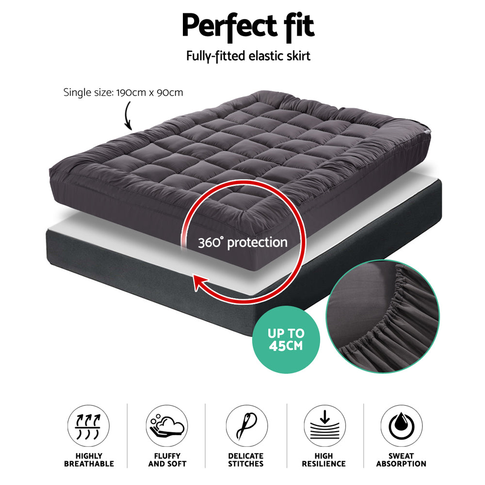 Giselle Bedding Mattress Topper Pillowtop Bamboo Charcoal Single - Image 2