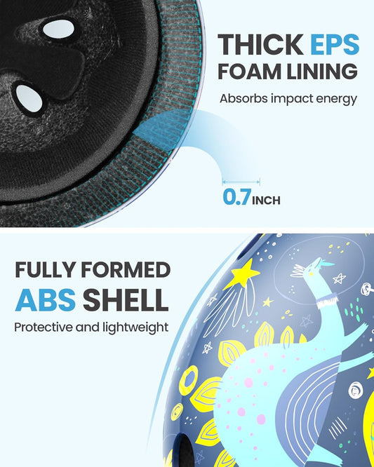 OutdoorMaster Youth & Kids Bike Helmet - Adjustable Multi-Sports Skateboard Helmet with Removable Liners for Balance Bike, Kids Scooter, One Wheel Hoverboard,Graffiti-style helmet-Dinoverse Madness