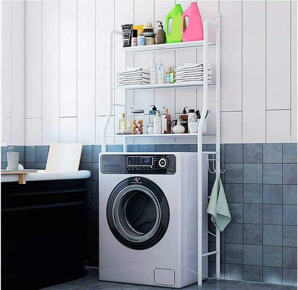 white shelving over washing machine