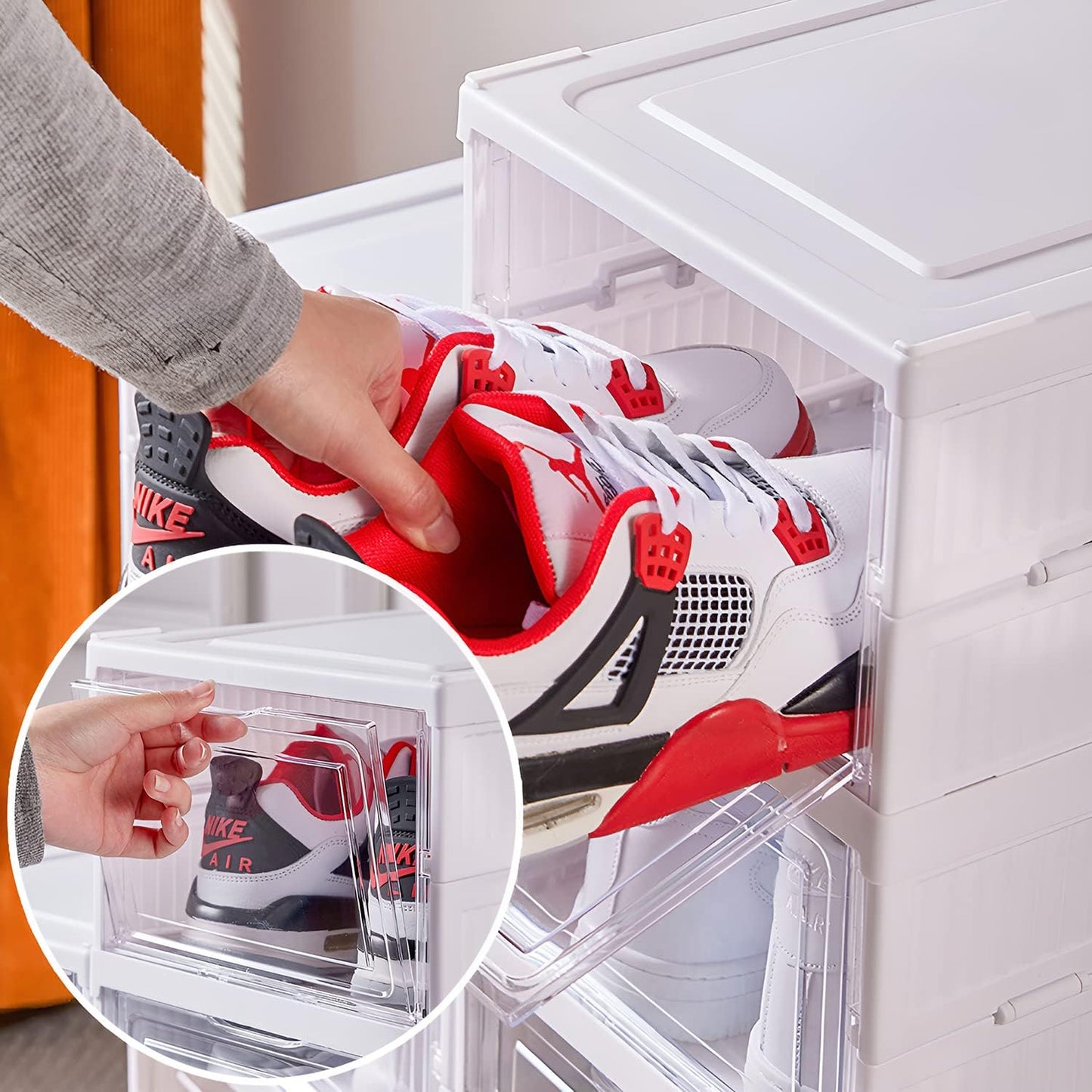 CARLA HOME 6-Tier Stackable Shoe Storage Box Organizer with Clear Door for Closet, Entryway or Cabinet