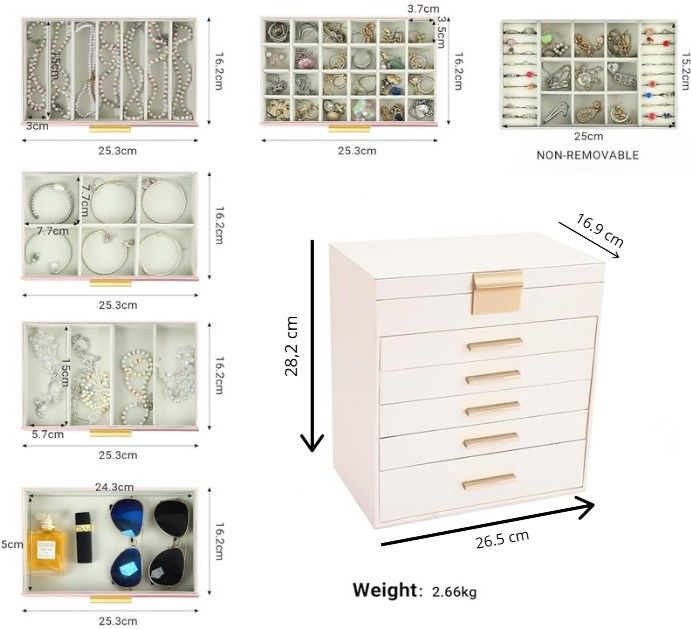 CARLA HOME 6-Layer Large Jewelry Organizer Box for Women with Mirror, Drawers, Hooks & Dividers for Rings, Necklaces, Bracelets, Ideal Gift for Women (White)