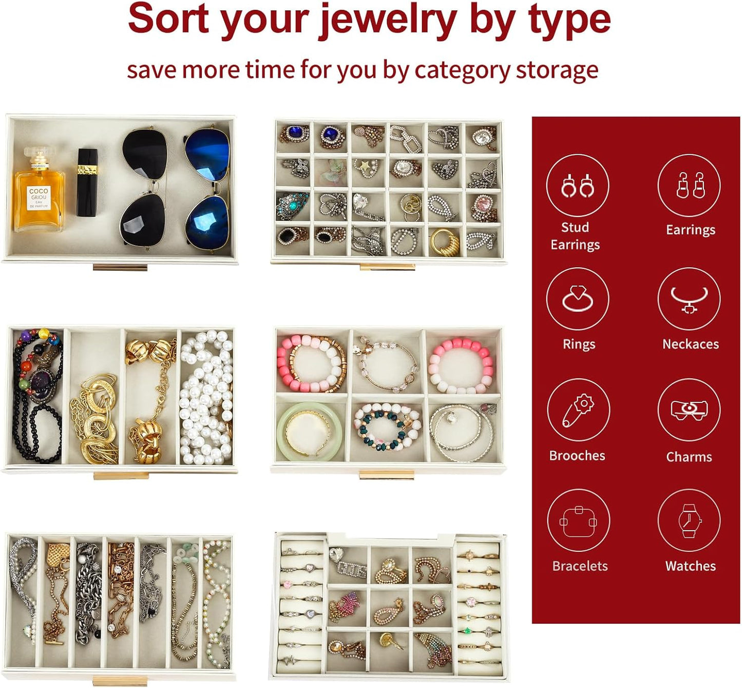 CARLA HOME 6-Layer Large Jewelry Organizer Box for Women with Mirror, Drawers, Hooks & Dividers for Rings, Necklaces, Bracelets, Ideal Gift for Women (White)