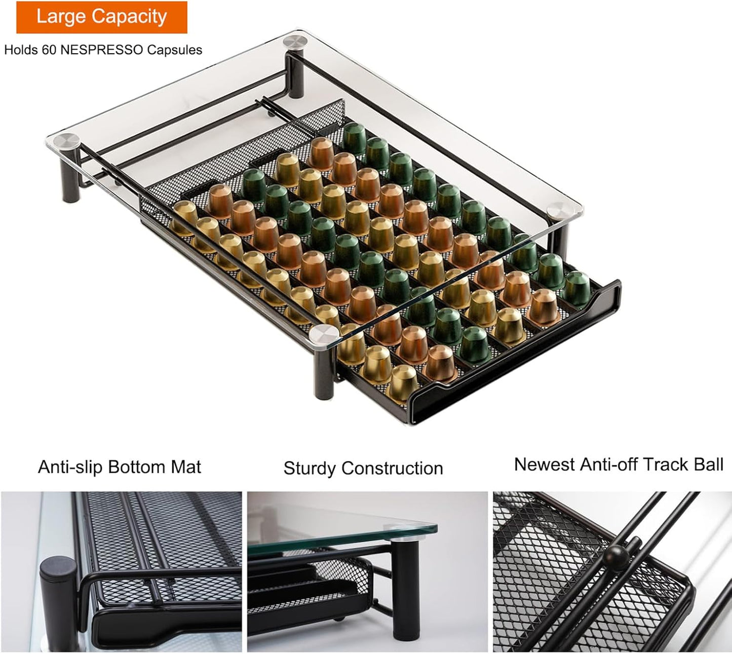 Nespresso capsule holder with multiple capsules on a white background