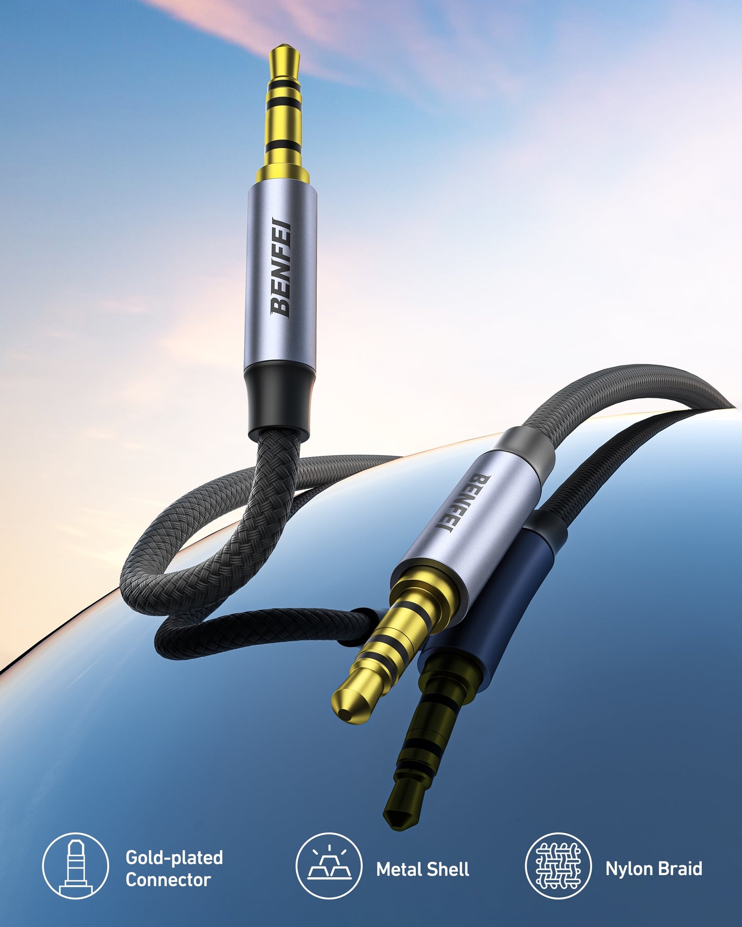 BENFEI 427GY 5M 3.5mm TRRS Male to Male Audio Cable, 4-Pole Stereo Mic Aux Cable, Nylon Braided Headphone Jack Cord