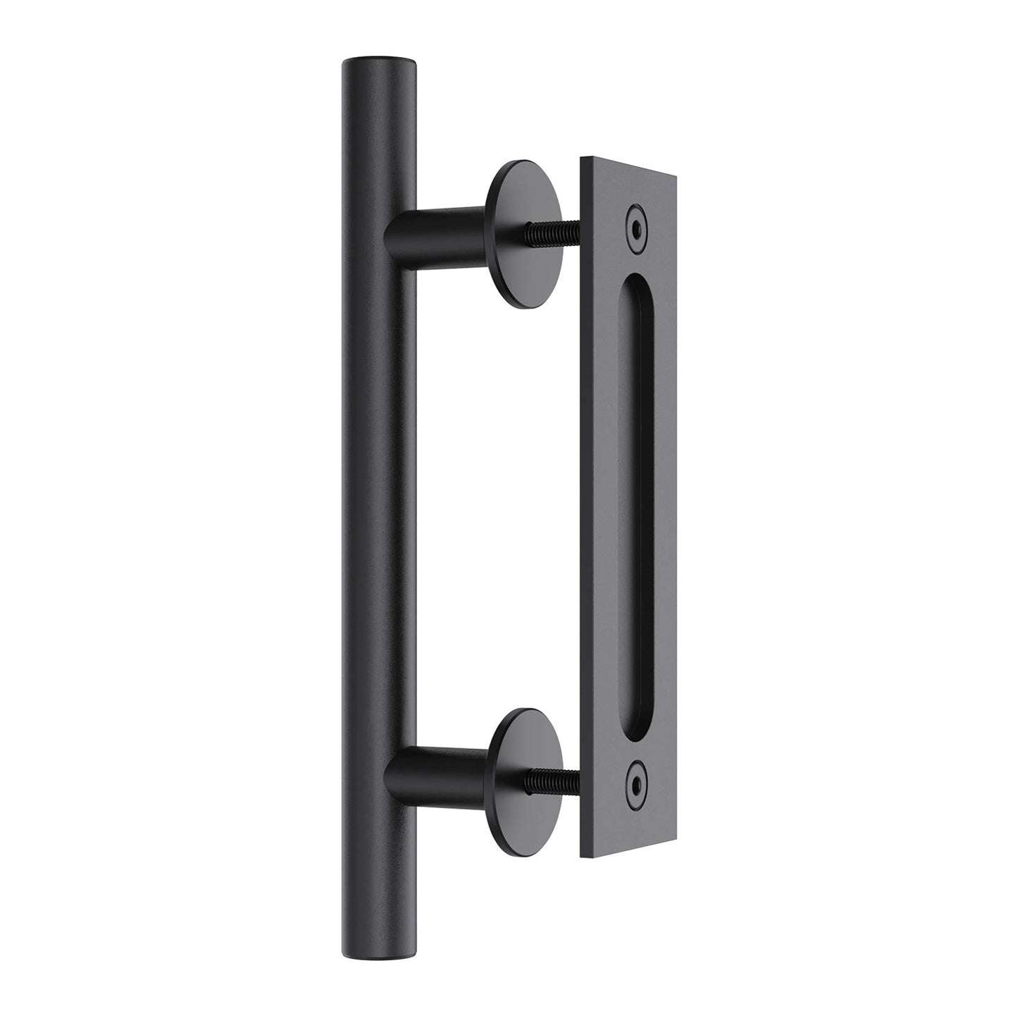 30cm Pull and Flush Barn Door Handle Square Handles set of Frosted Black Surface Round - Image 1
