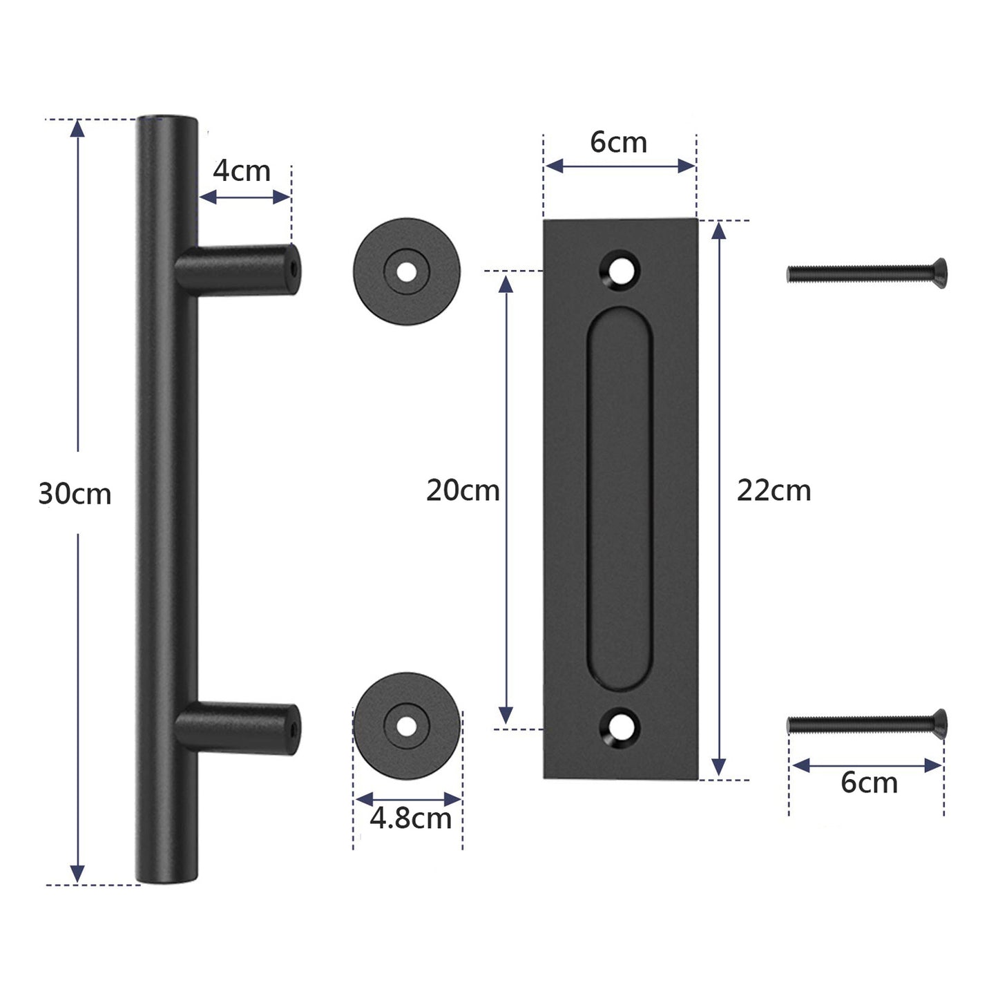 30cm Pull and Flush Barn Door Handle Square Handles set of Frosted Black Surface Round - Image 6