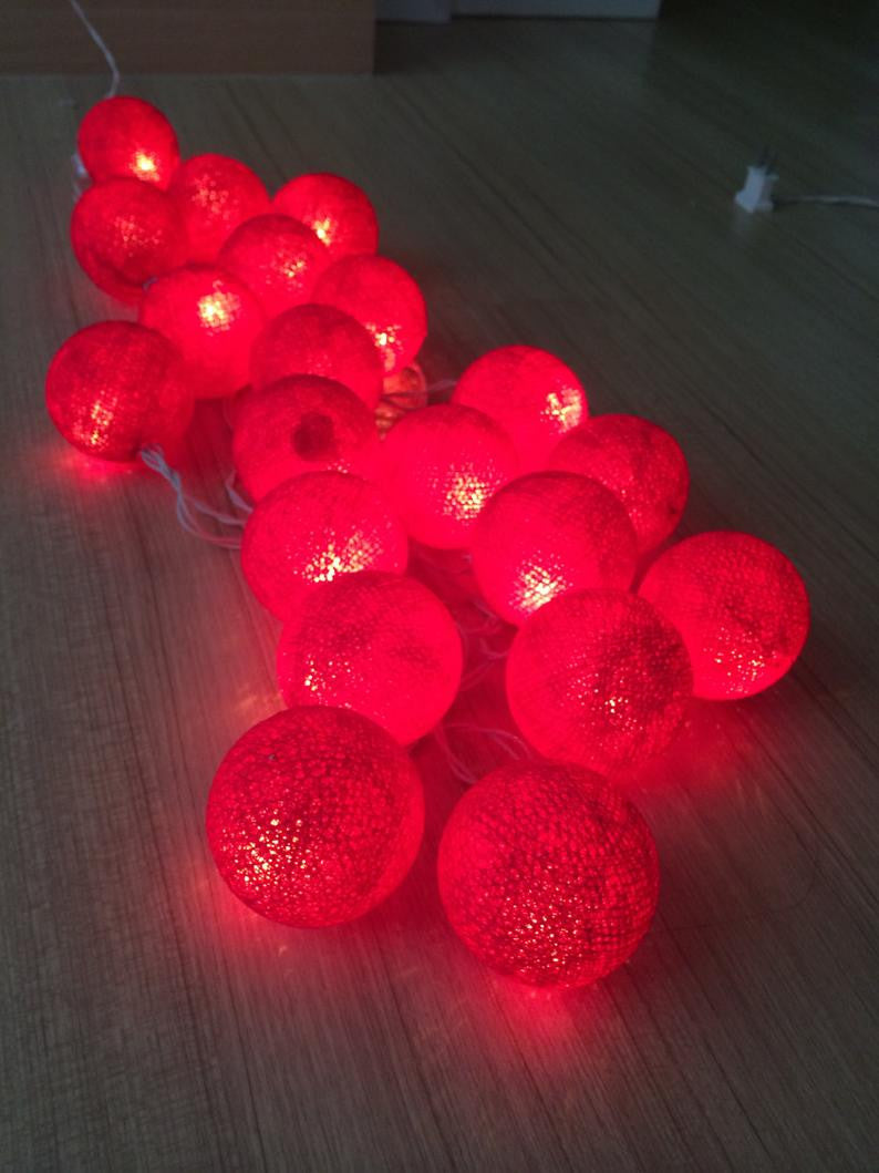 1 Set of 20 LED Red 5cm Cotton Ball Battery Powered String Lights Christmas Gift Home Wedding Party Bedroom Decoration Outdoo