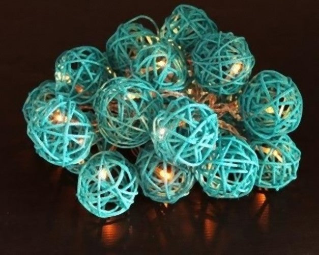 1 Set of 20 LED Turquoise 5cm Rattan Cane Ball Battery Powered String Lights Christmas Gift Home Wedding Party Bedroom Decora
