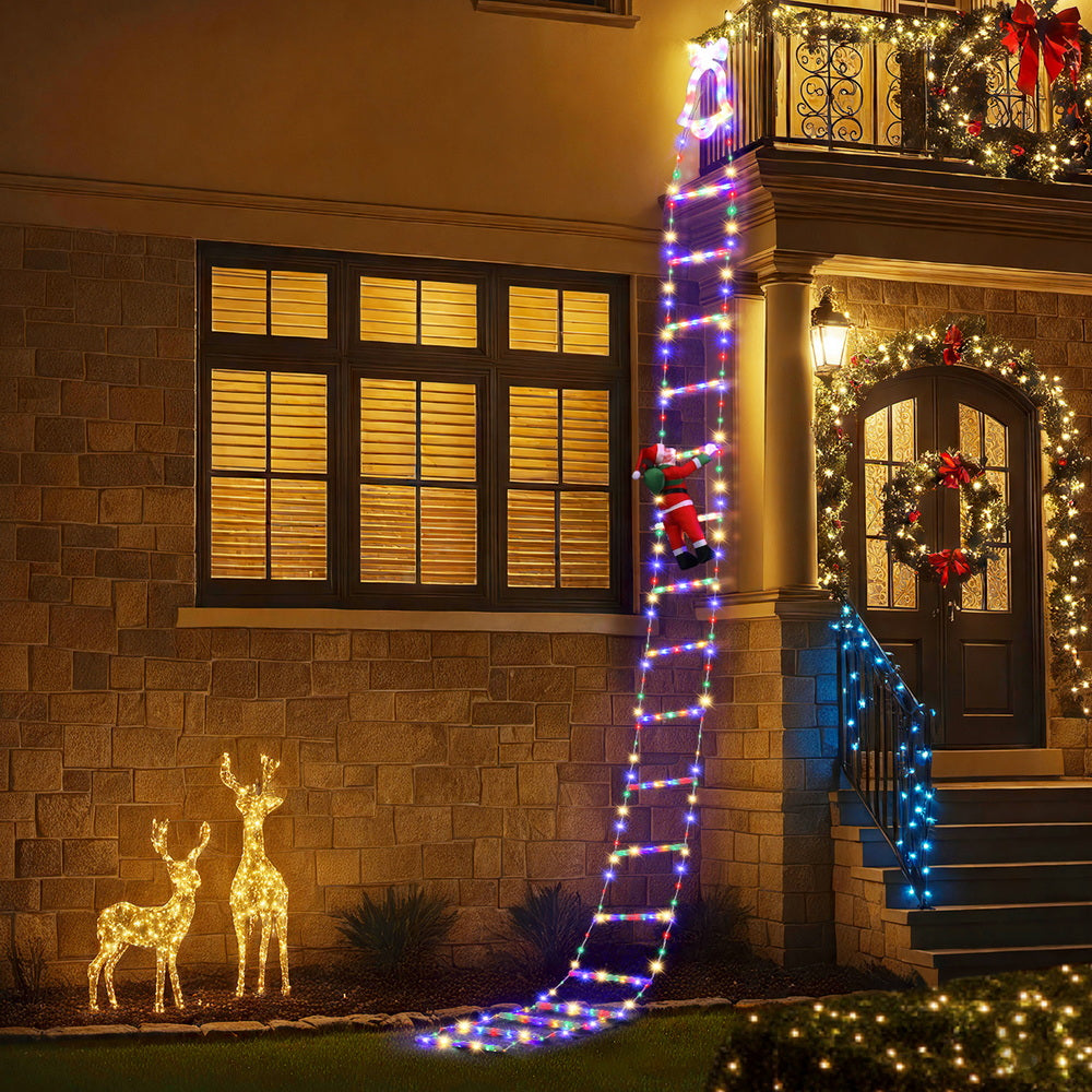 Jingle Jollys 3.5M Christmas Lights 300 LED Ladder Light with Santa Claus Decor - Image 7