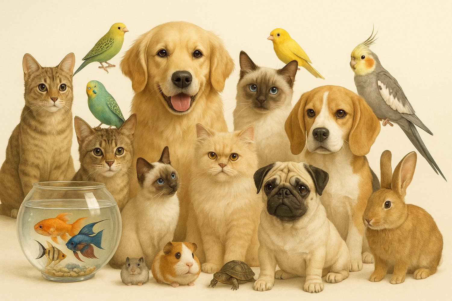 collection of different animals on a light background