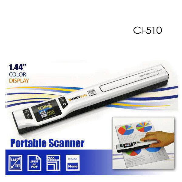 Portable scanner with display on a white background