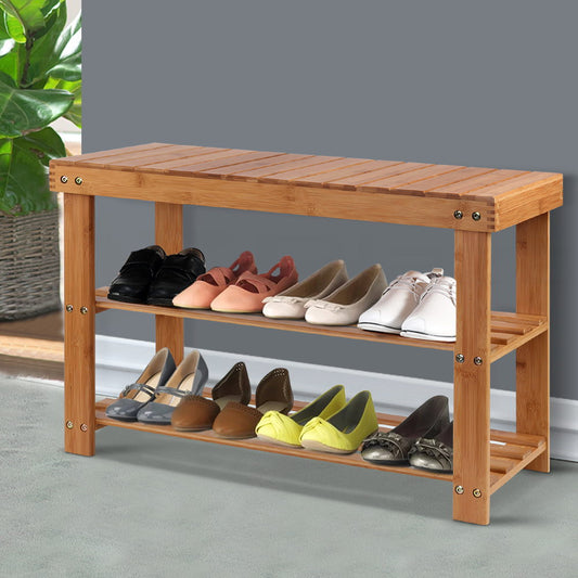 Artiss Shoe Rack Shoe Bench 10 Pairs Bamboo - Image 1