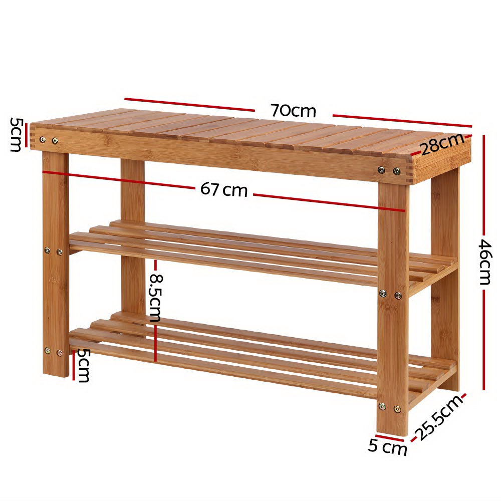 Artiss Shoe Rack Shoe Bench 10 Pairs Bamboo - Image 2