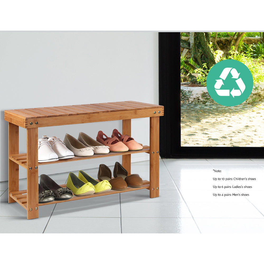 Artiss Shoe Rack Shoe Bench 10 Pairs Bamboo - Image 5