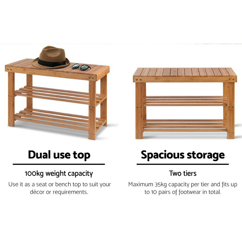 Artiss Shoe Rack Shoe Bench 10 Pairs Bamboo - Image 6