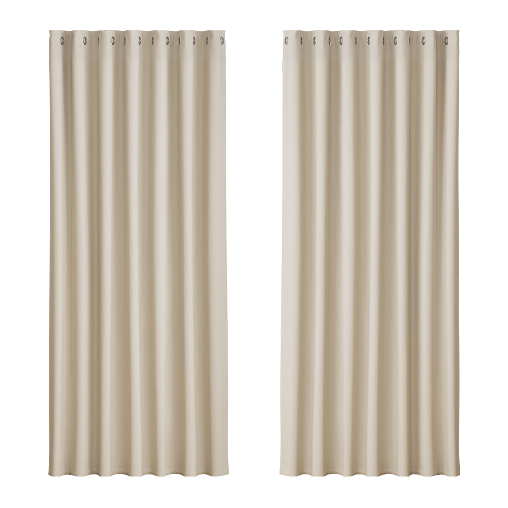 Artiss 2X Blockout Curtains Eyelet 240x230cm Beige - Image 1