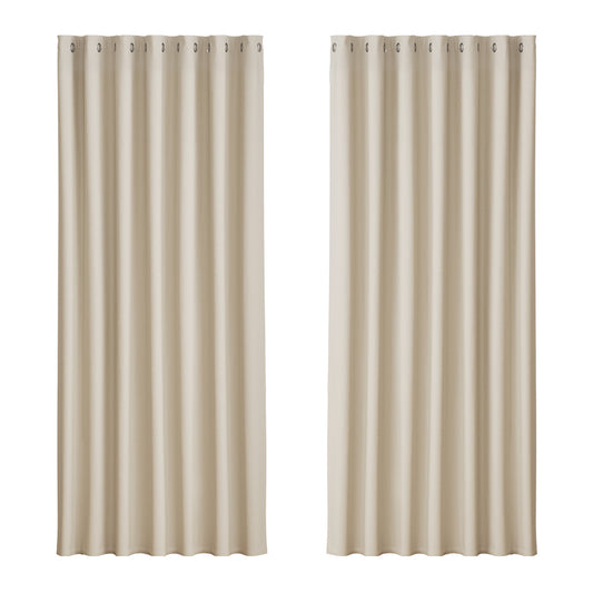 Artiss 2X Blockout Curtains Eyelet 240x230cm Beige - Image 1