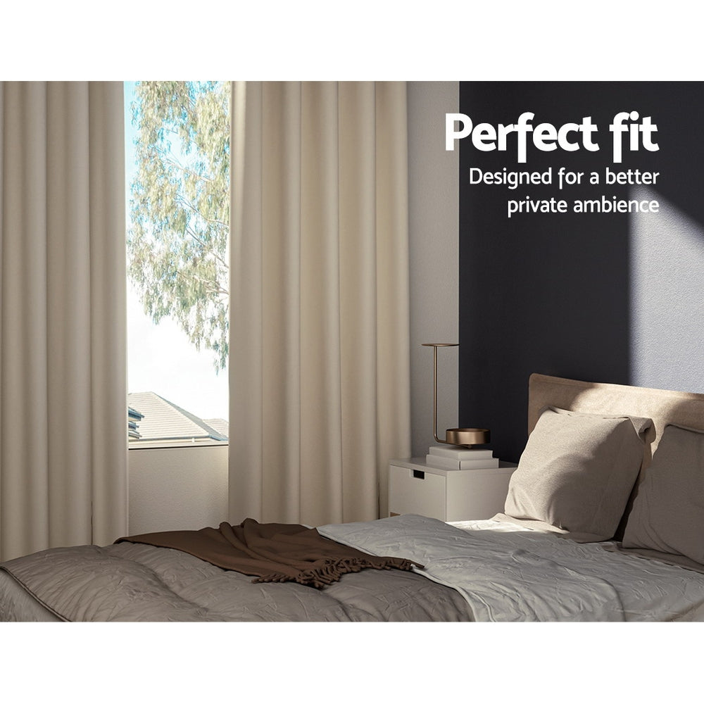 Artiss 2X Blockout Curtains Eyelet 240x230cm Beige - Image 3