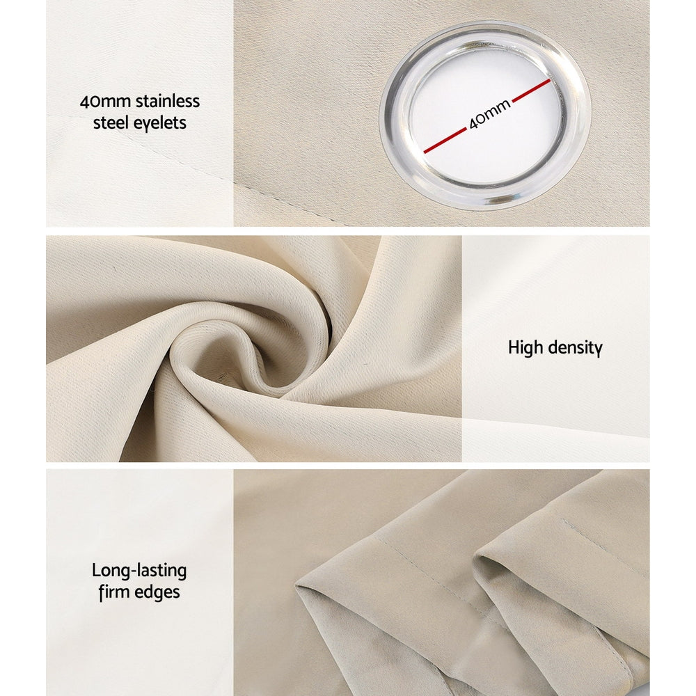 Artiss 2X Blockout Curtains Eyelet 240x230cm Beige - Image 6