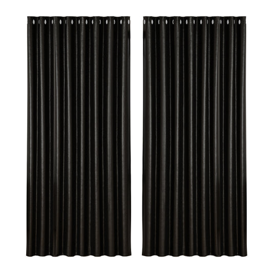 Artiss 2X Blockout Curtains Eyelet 300x230cm Black Shine - Image 1