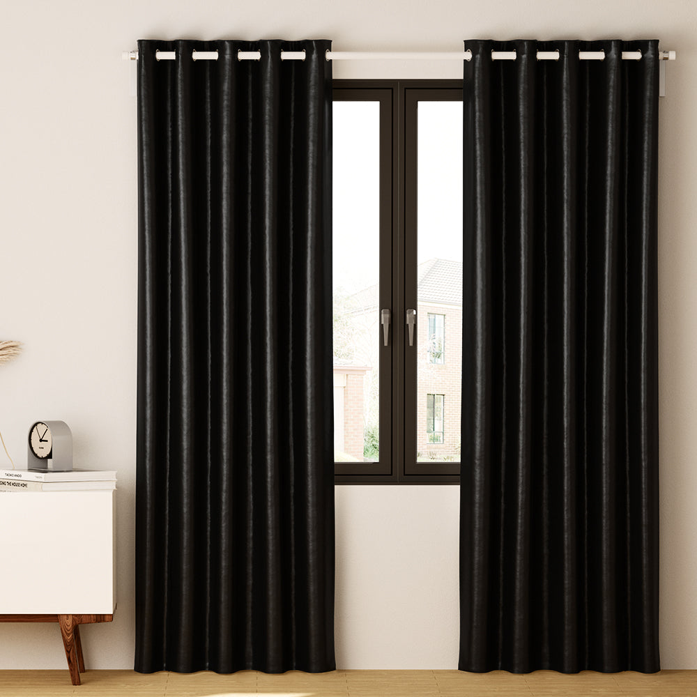 Artiss 2X Blockout Curtains Eyelet 300x230cm Black Shine - Image 7