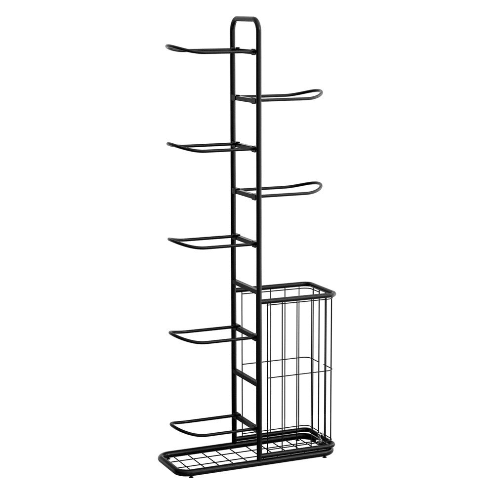 Everfit Ball Storage Rack Sports Equipment Organizer 7-Tier with Basket for Garage Gym Black - Image 1