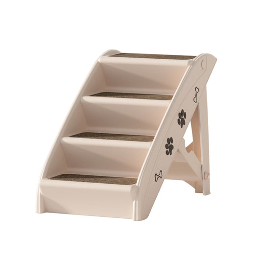i.Pet Dog Ramp Steps For Bed Sofa Car Pet Stairs Ladder Portable Foldable Beige - Image 1