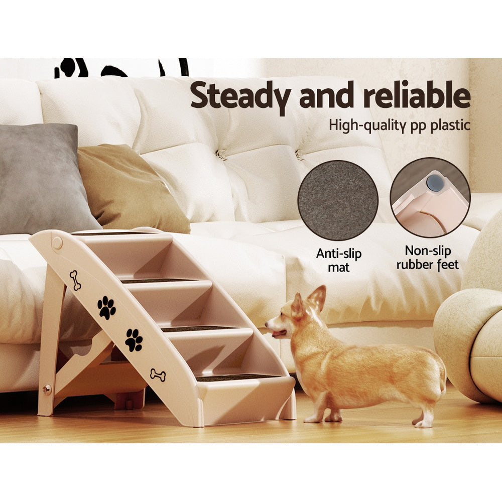i.Pet Dog Ramp Steps For Bed Sofa Car Pet Stairs Ladder Portable Foldable Beige - Image 4