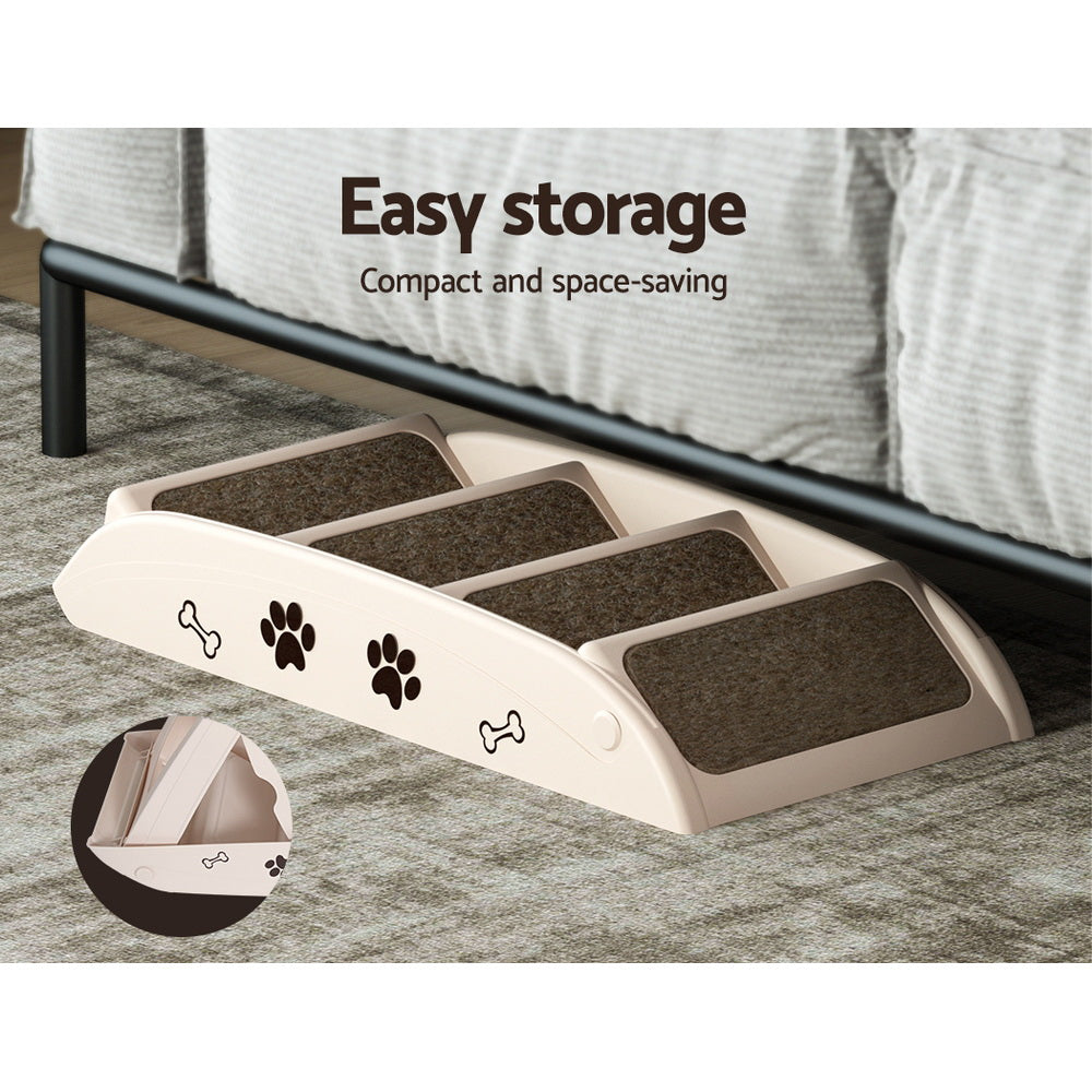 i.Pet Dog Ramp Steps For Bed Sofa Car Pet Stairs Ladder Portable Foldable Beige - Image 5