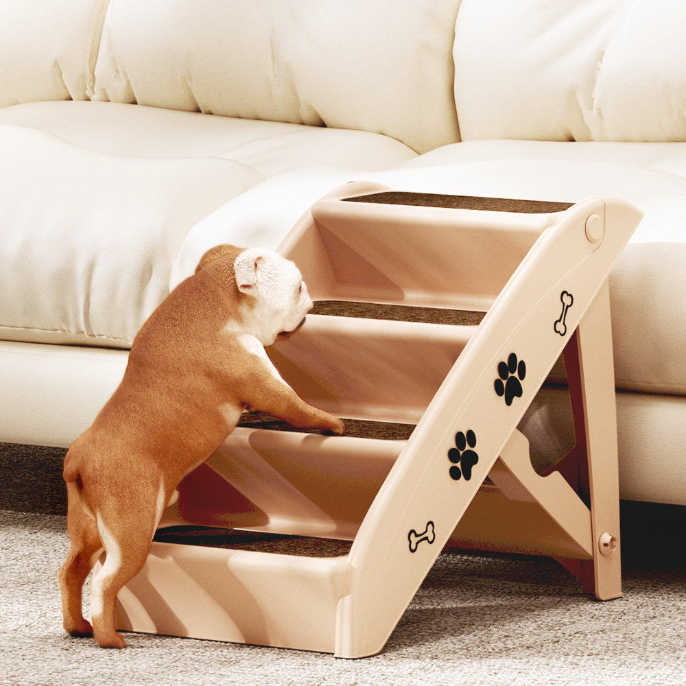 i.Pet Dog Ramp Steps For Bed Sofa Car Pet Stairs Ladder Portable Foldable Beige - Image 6
