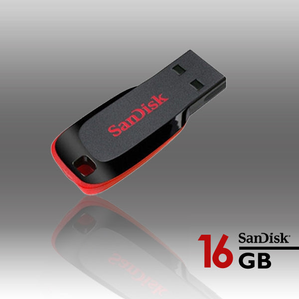 SanDisk USB flash drive with red accents on a gray background