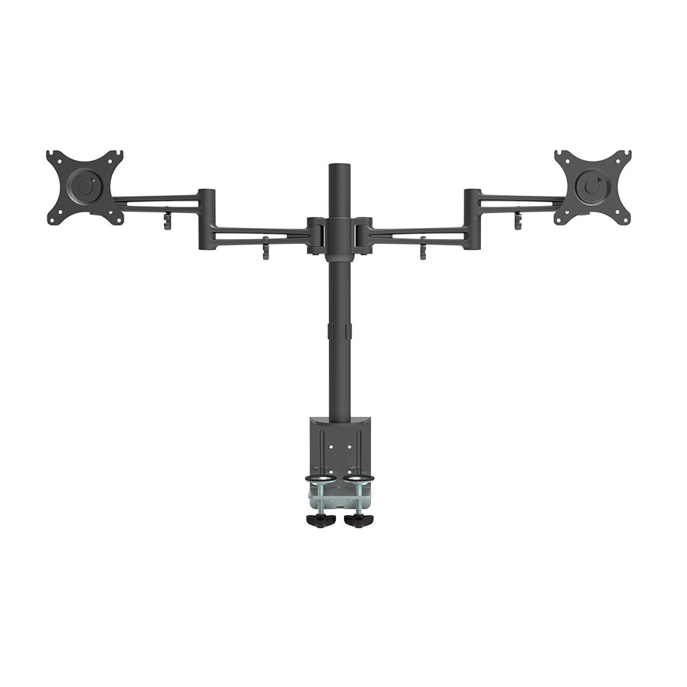 Monitor stand with dual arm design on a white background