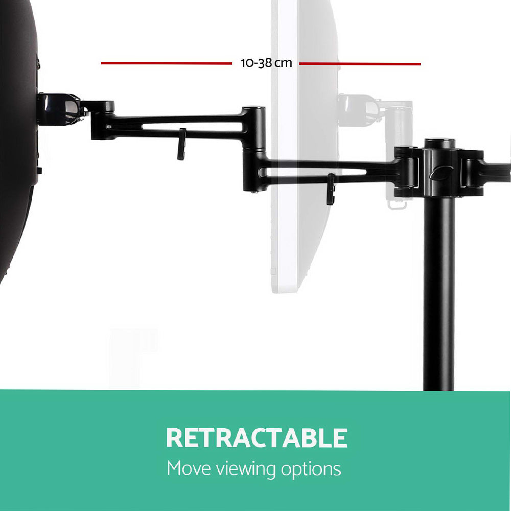 Retractable camera mount with measurement details on a white background