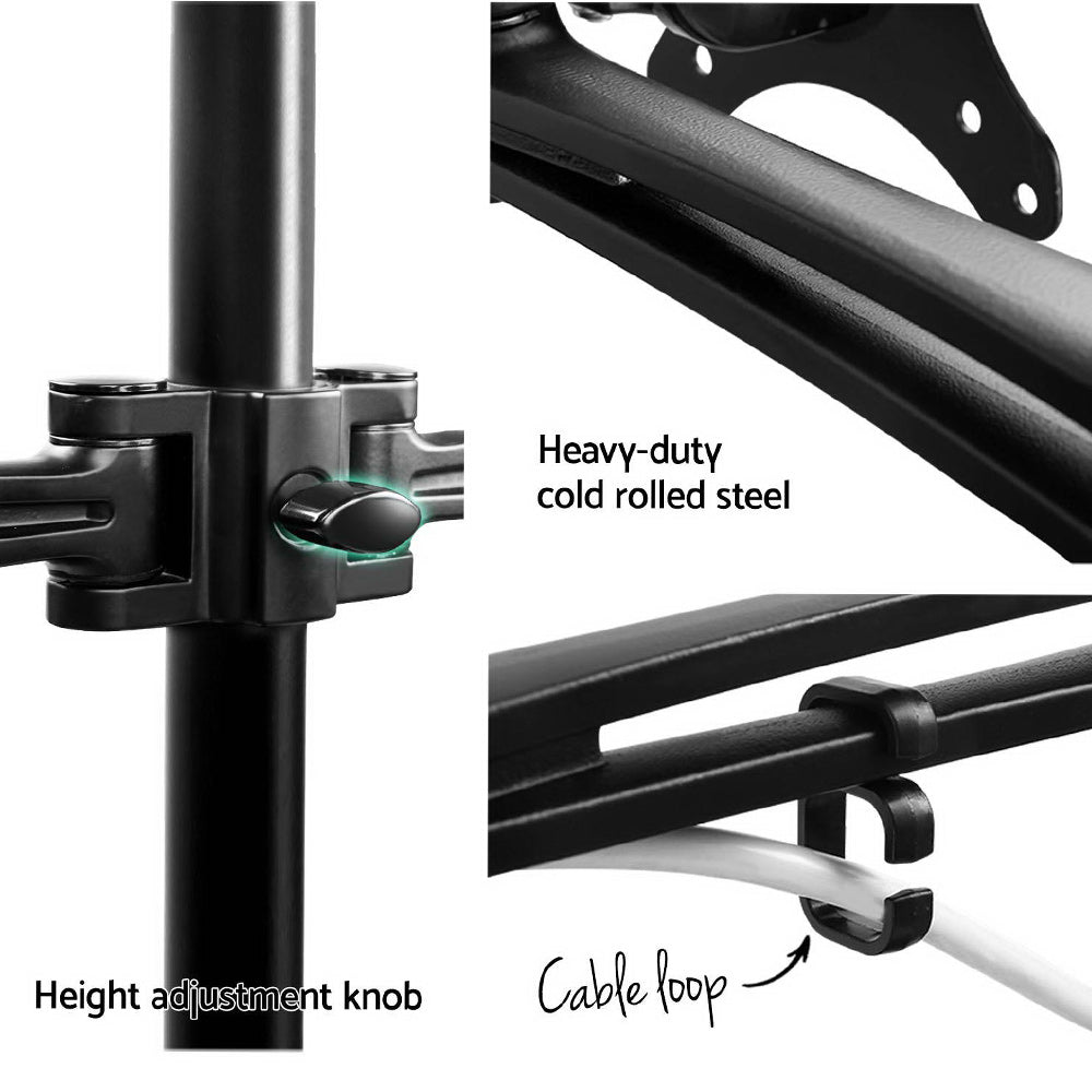 Close-up of a black metal bracket with labeled features on a white background