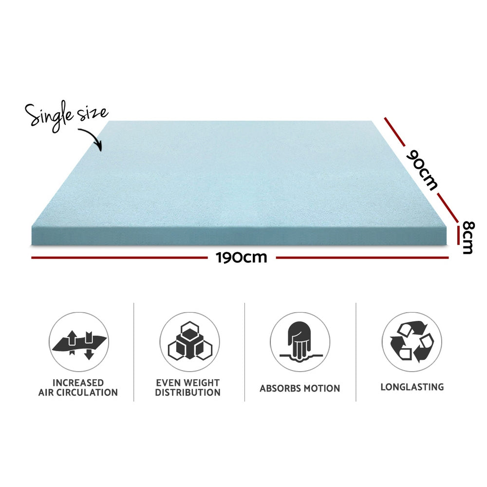 Giselle Bedding Memory Foam Mattress Topper Cool Gel 8cm Single - Image 2