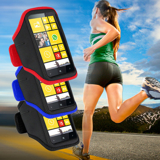 Phone cases with colorful display and person running outdoors