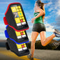 Phone cases with colorful display and person running outdoors