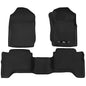 Set of black car floor mats with a brand logo on a white background