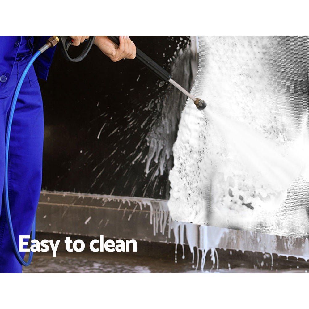 Person cleaning a vehicle with a high-pressure washer, emphasizing ease of cleaning.