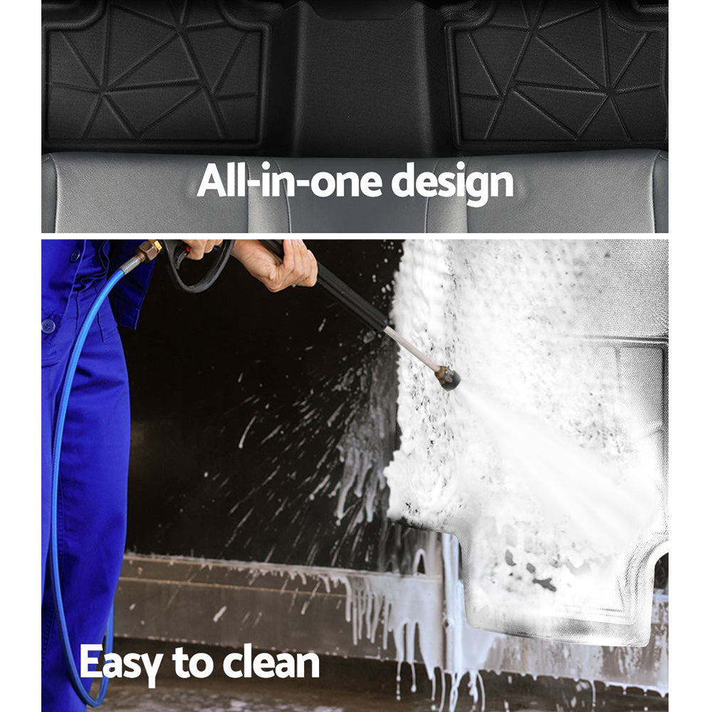 Person cleaning a car with a high-pressure washer, emphasizing 'All-in-one design' and 'Easy to clean'.