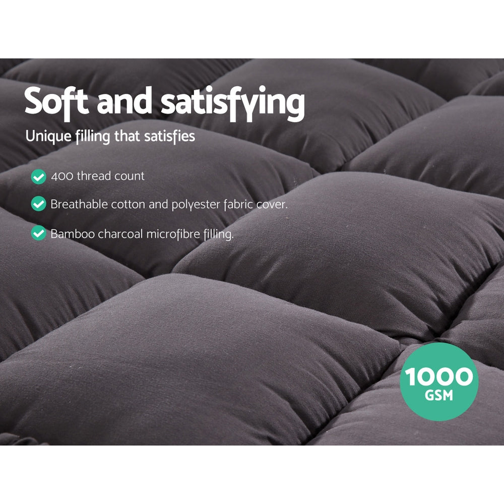 Giselle Bedding Mattress Topper Pillowtop Bamboo Charcoal Single - Image 5