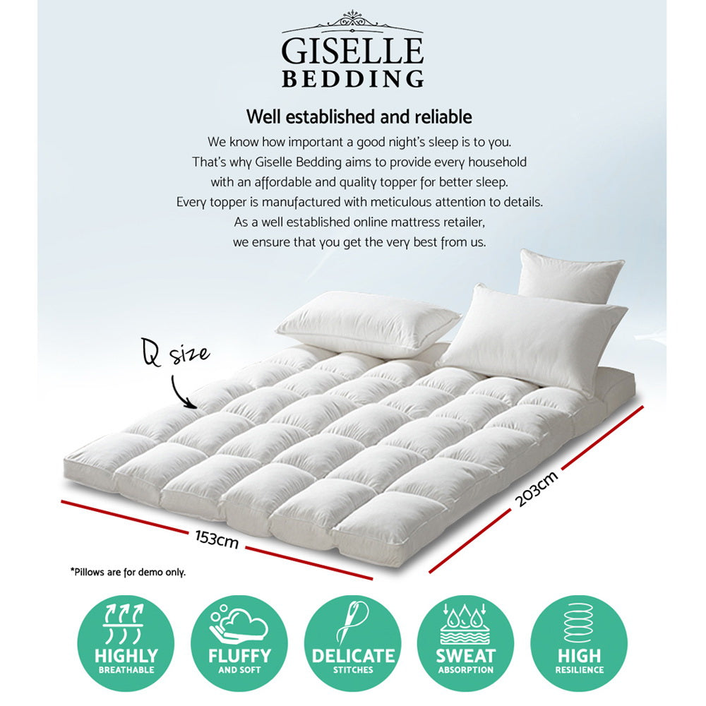 Giselle Queen Mattress Topper Pillowtop 1000GSM Microfibre Filling Protector - Image 2