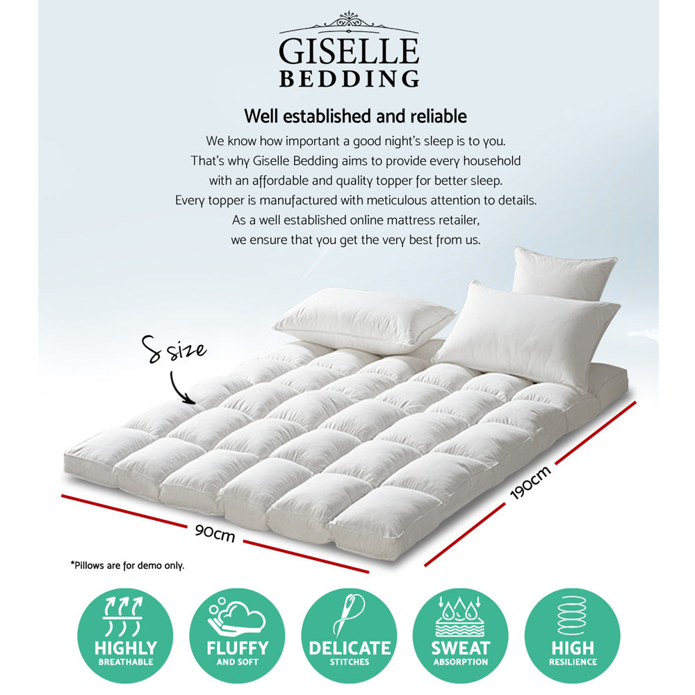 Giselle Bedding Mattress Topper Pillowtop Protector Pad Single - Image 2
