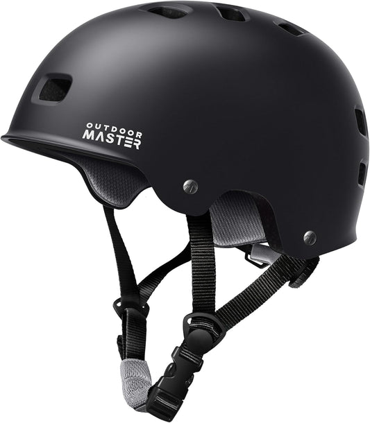 Black helmet with 'Outdoor Master' branding on a white background