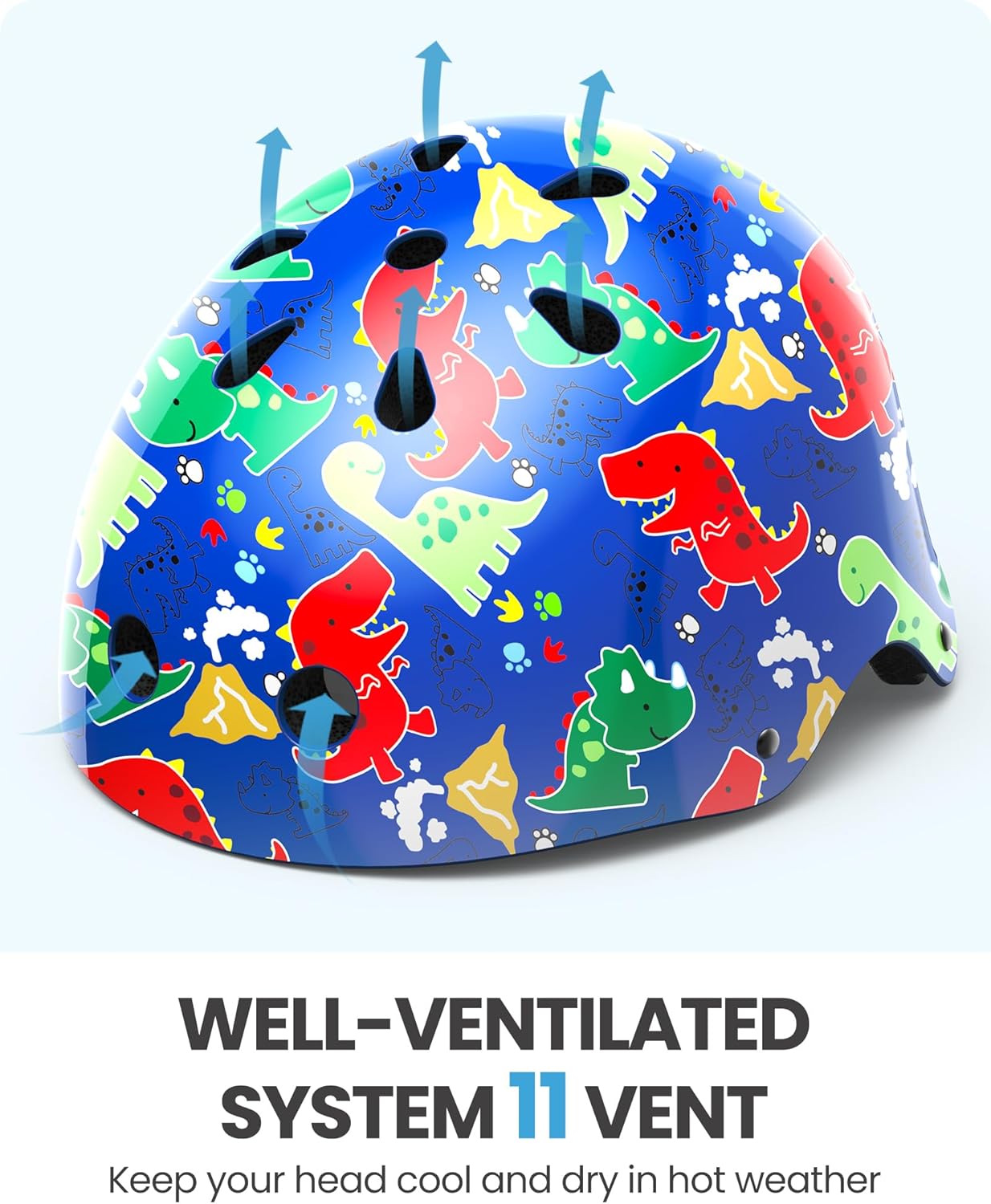 OutdoorMaster Youth & Kids Bike Helmet - Adjustable Multi-Sports Skateboard Helmet with Removable Liners for Balance Bike, Kids Scooter, One Wheel Hoverboard,Graffiti-style helmet-Dino Volcanoland