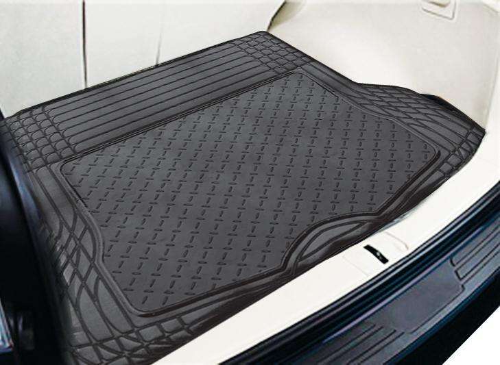 Black car mat on a white car interior